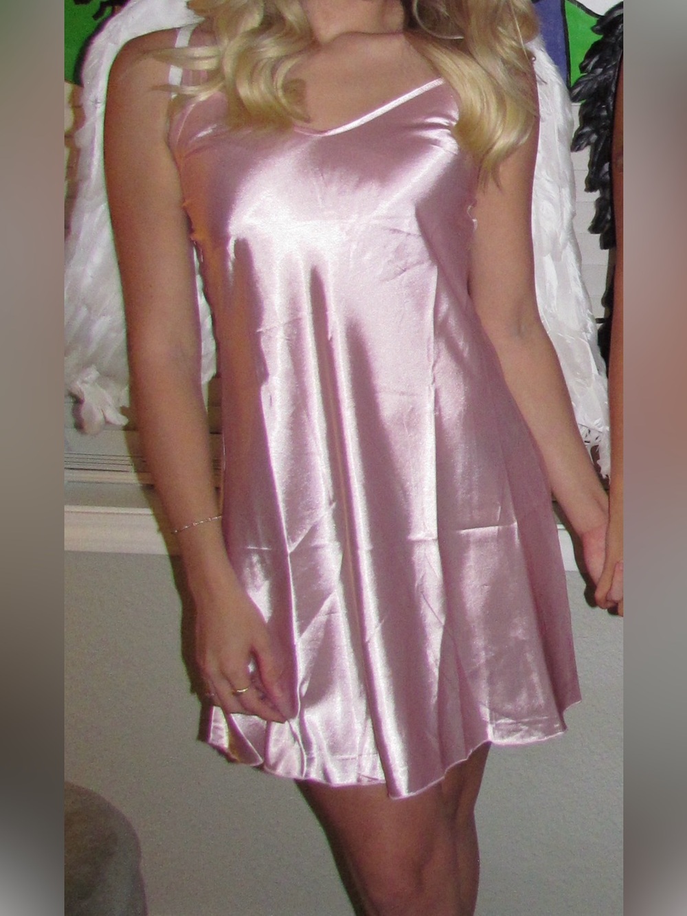 Satin Slip Mini Dress in Light Pink
